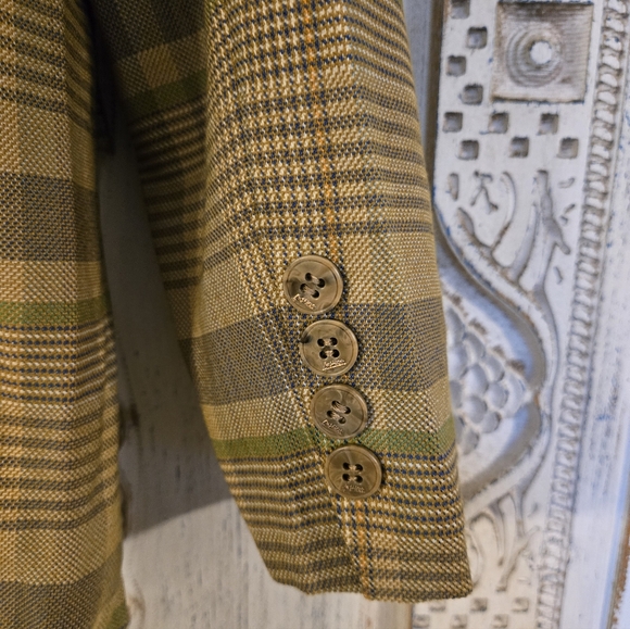 NWT Papaya Women's Sophisticated Stylish Vintage Checkered Pattern Tan Blazer LG - Picture 3 of 6